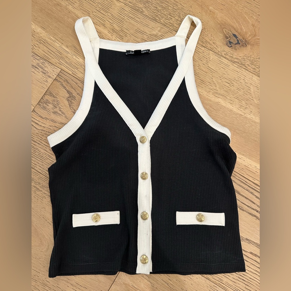 J.Crew Black & White Button-Front Tank – Size M